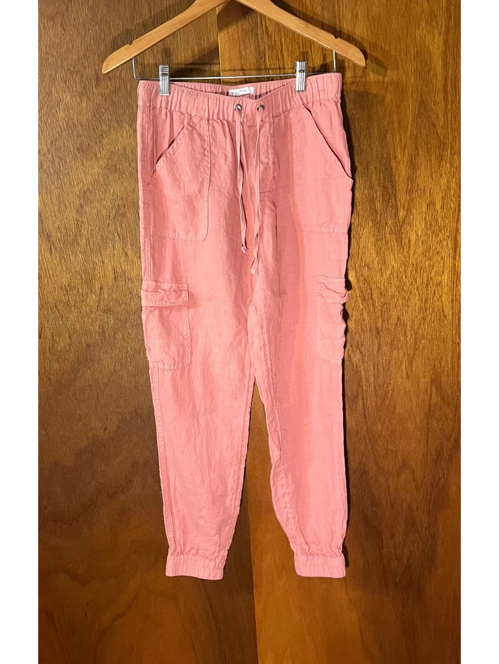 Nicole Miller Pink Linen Cargo Joggers Pants